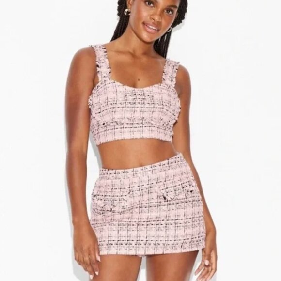 NWOT Wild Fable Tweed Pink Set Skort (S) & Crop Top (XS) - Picture 5 of 7